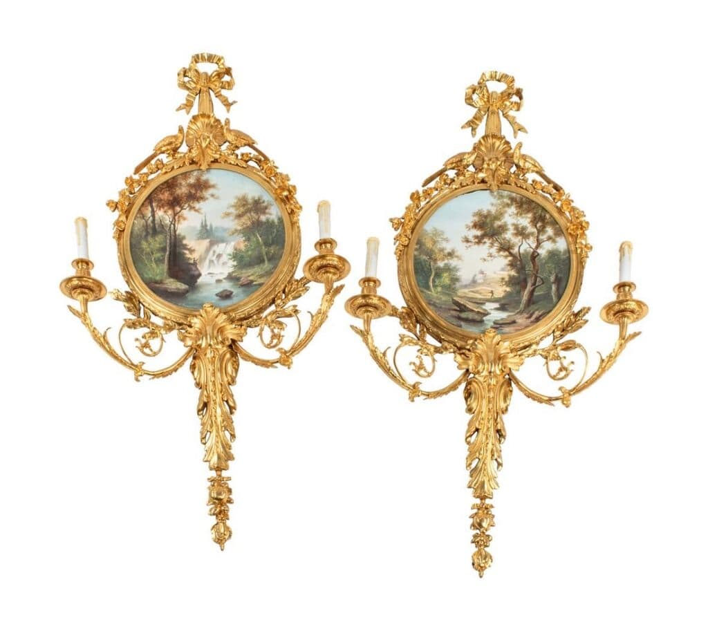 Pair of Louis XV Sconces de Unknown Artist - Bronce and porcelain, 19th Century