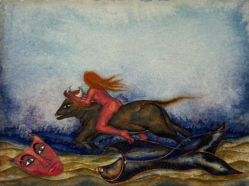Cabalgata de Eddie Martinez (Mexican) - Watercolor on paper, 1986