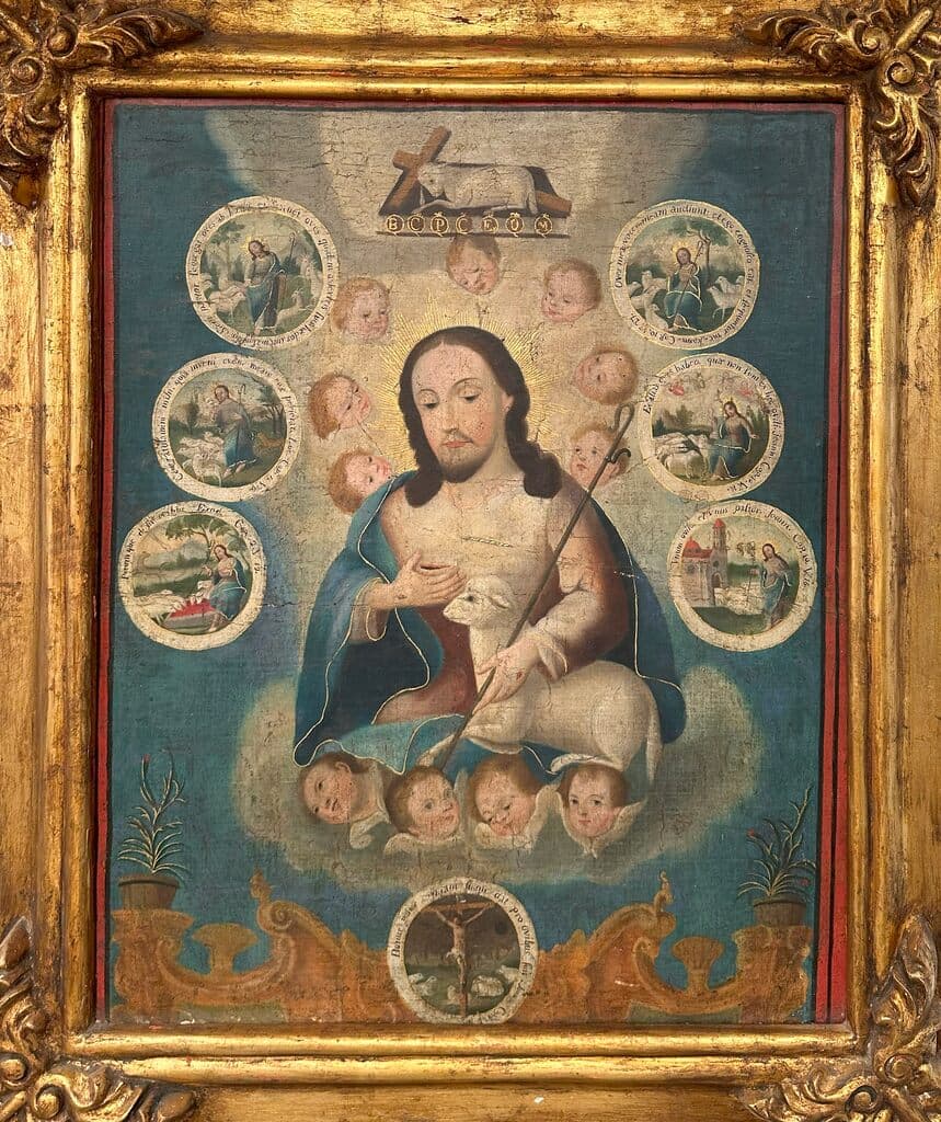 Divino Pastor (Mexican School Colonial) de Unknown Artist - Oil on canvas, 18th century