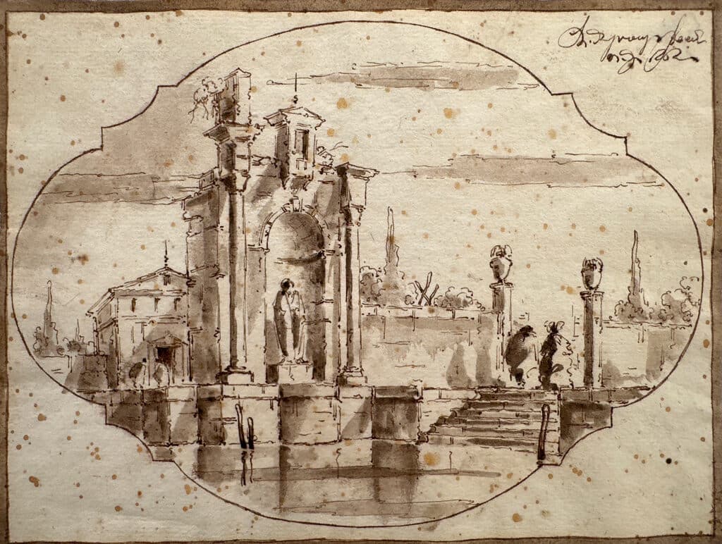 Sketch de Francesco Guardi - Pen and brown ink and brown wash over black chalk, 18th century