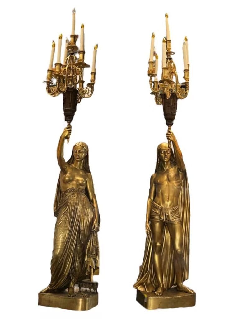 Bardebien Bronze Candelabra Amerindians de A. Toussaint - Bronze, 1850
