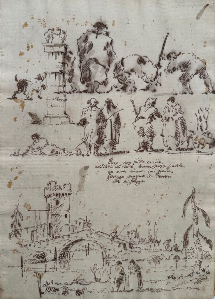 Sketch de Francesco Guardi - Pen and brown ink and brown wash over black chalk, 18th century