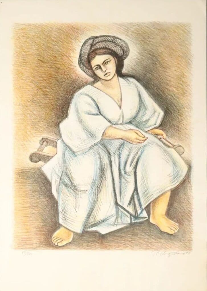 Retrato de Mujer de Raúl Anguiano - Lithograph, 1990