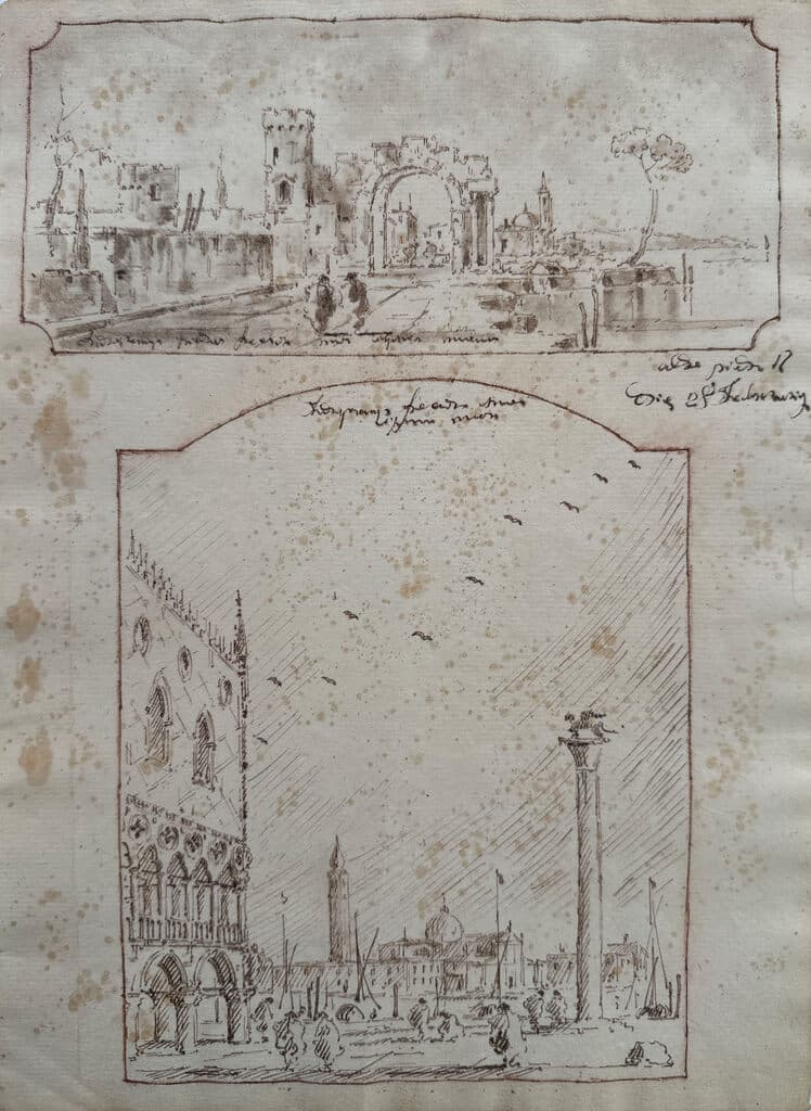 Sketch de Francesco Guardi - Pen and brown ink and brown wash over black chalk, 18th century