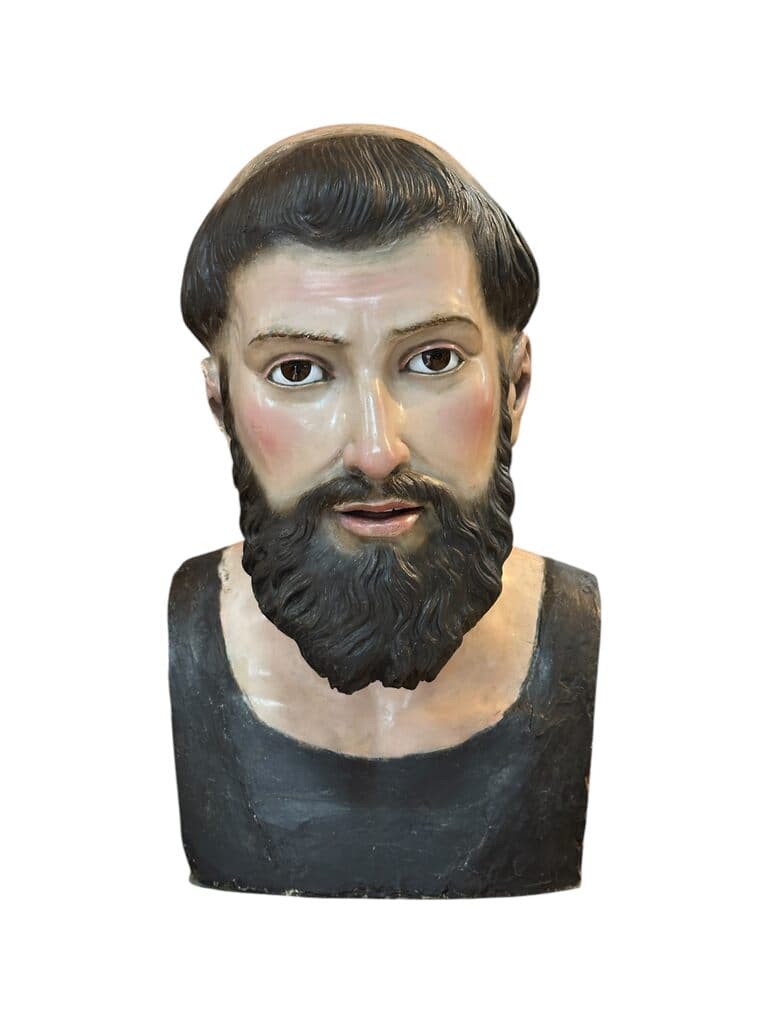Cabeza de San Agustín mexicana de Spanish School - Polychrome wood, 18th Century