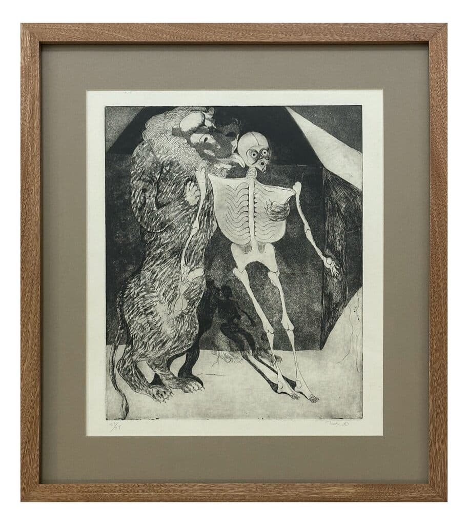 León con calaca de Francisco Toledo - Etching, 1990s