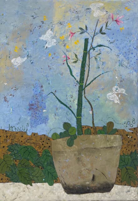 Maceta con Flores y Mariposas de Leonel Maciel