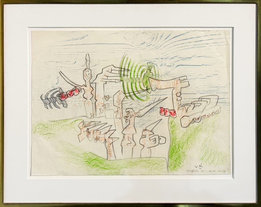 Hieroglyphe De La Pen See de Roberto Matta - Oil crayon on paper, 1975