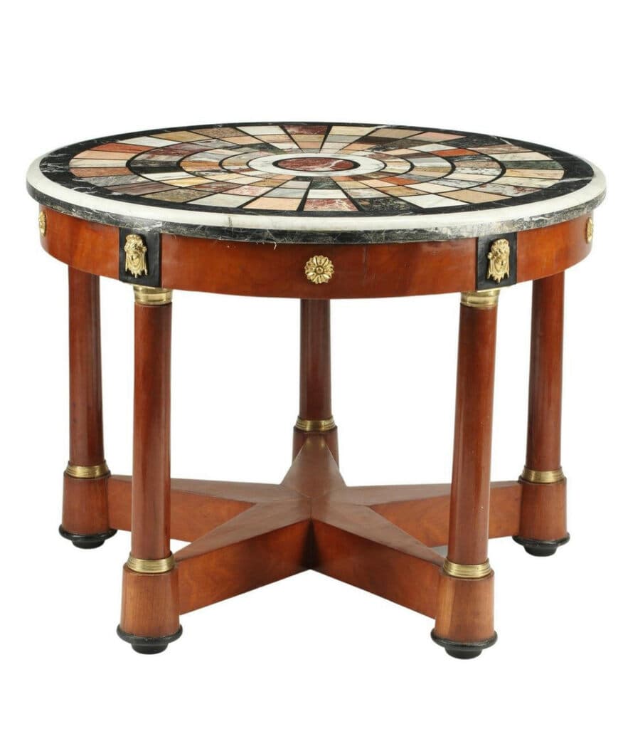 Italian petra dura round table empire style de Unknown Artist - Petra dura, 19th Century