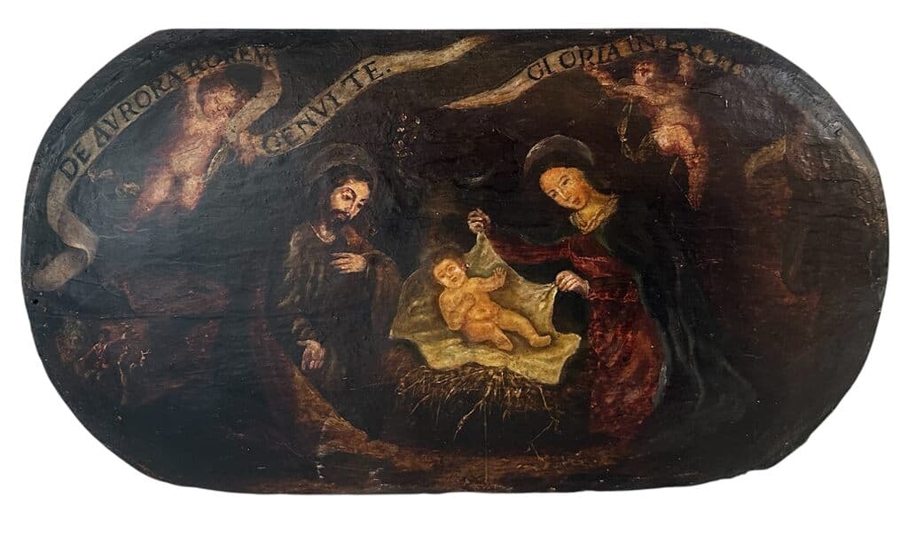 Naive Nativity de Unknown Artist - Oil on wood, 18th Century