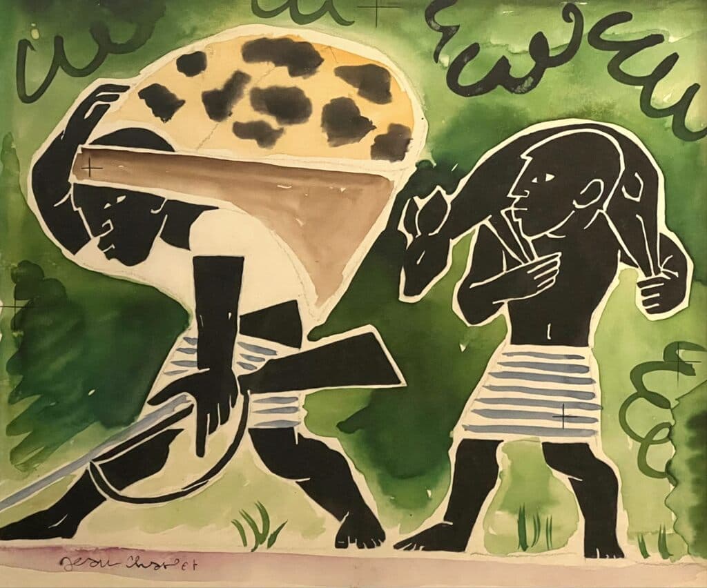 Hunters with Leopard skin de Jean Charlot - Watercolor on paper, 1945-1955
