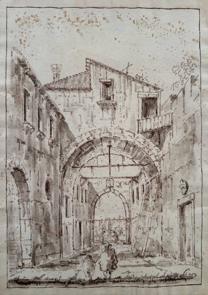 Sketch de Francesco Guardi - Pen and brown ink and brown wash over black chalk, 18th century