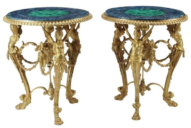 Ornate Regence style bronze dore figural pedestal tables de Unknown Artist