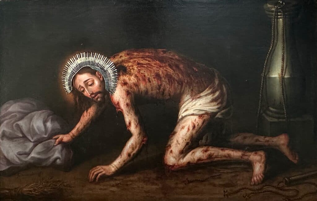 Struck and Wounded Jesus de Juan Sanchez Salmeron, Mexican School - Oil on canvas, XVII Century