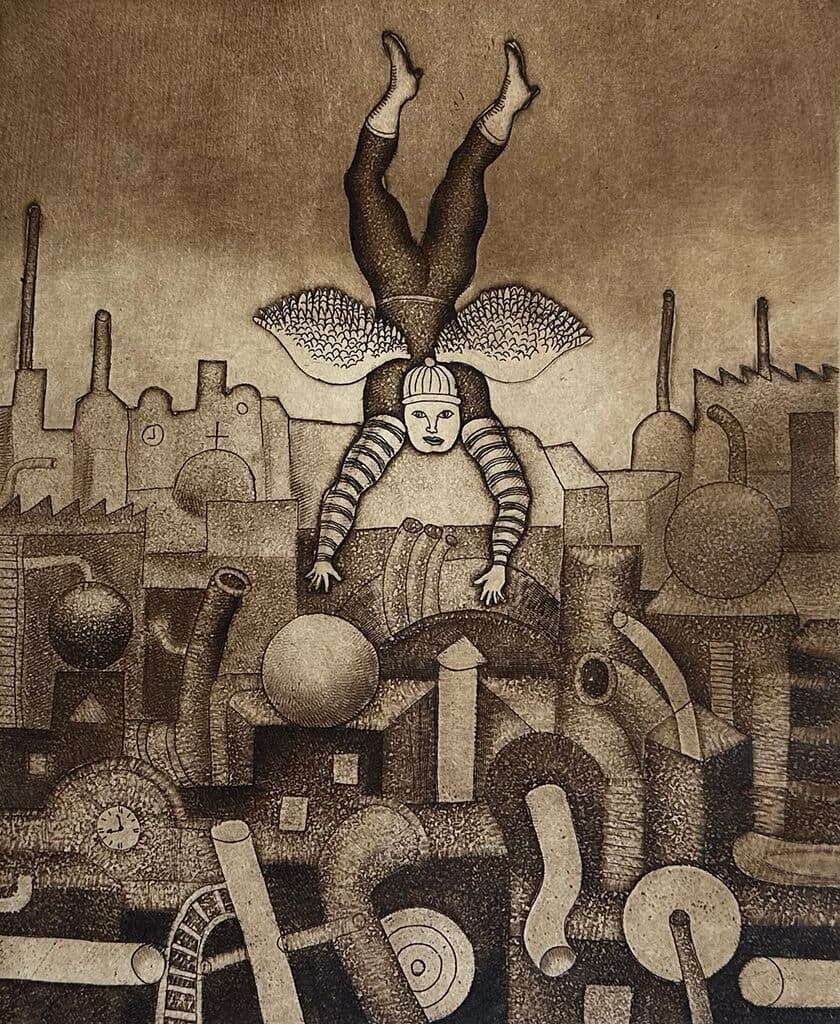Maida... Mágica niña... Vuela de Maximino Javier - Etching, 1984