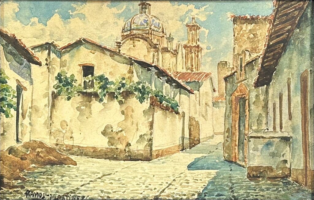 View of a Town de Alfredo Ramos Martínez - Mixed Media on paper , watercolor, 1920s-1930s