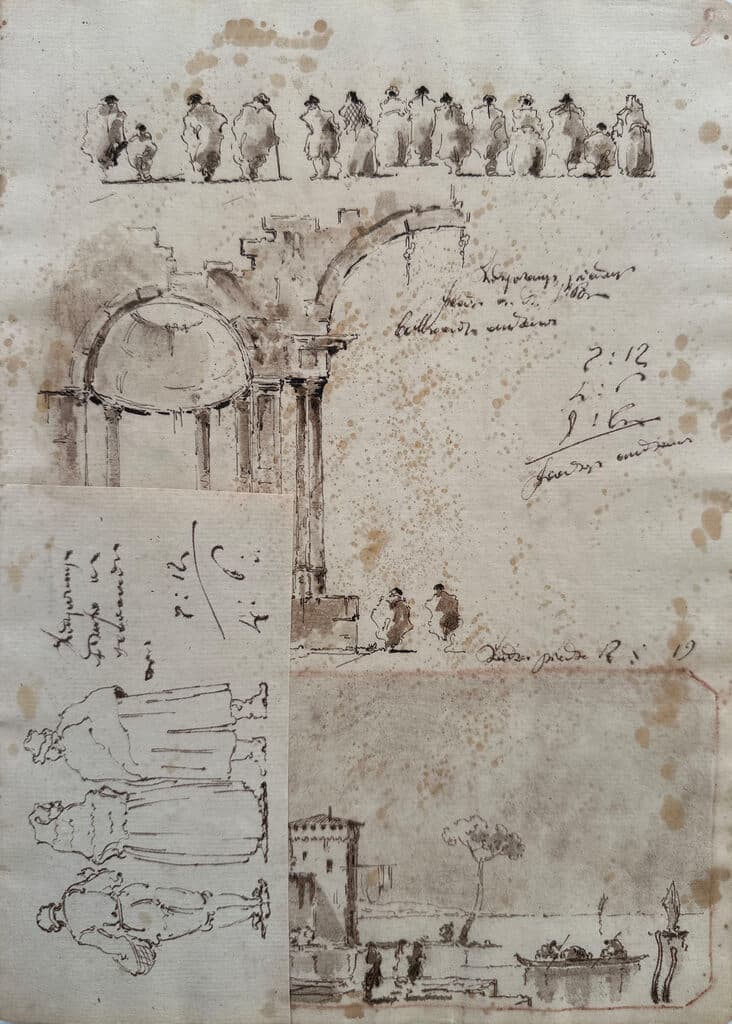 Sketch de Francesco Guardi - Pen and brown ink and brown wash over black chalk, 18th century