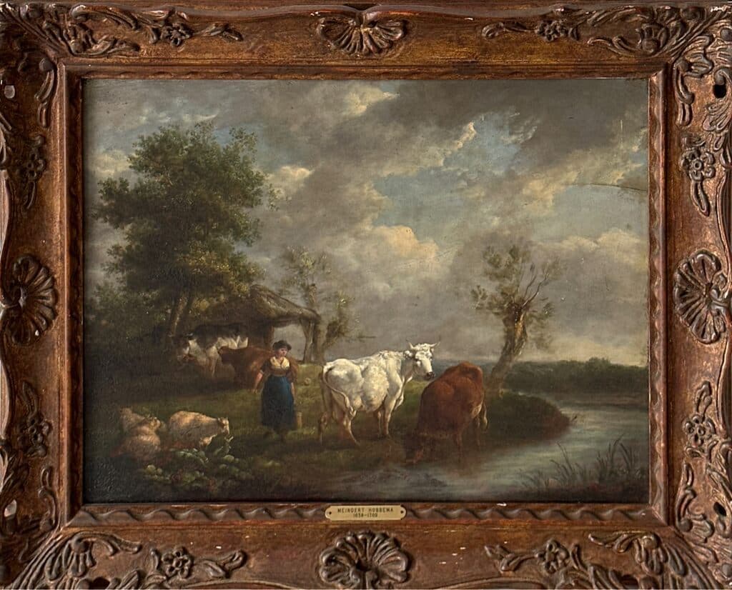 Landscape de Meindert Hobbema - Oil on tin, 17th Century