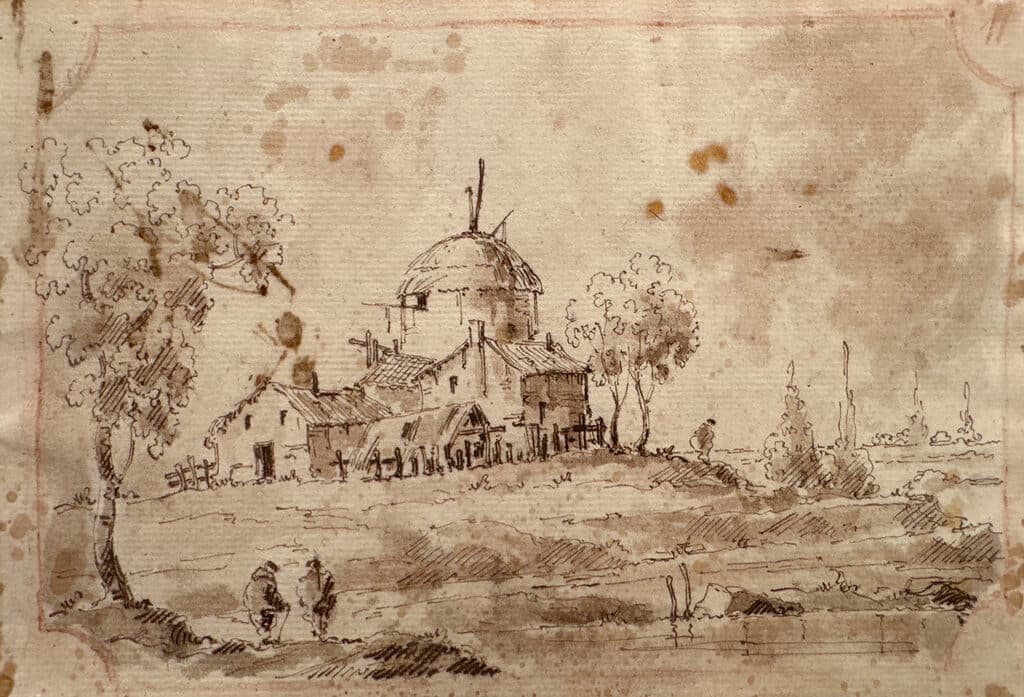 Sketch de Francesco Guardi - Pen and brown ink and brown wash over black chalk, 18th century
