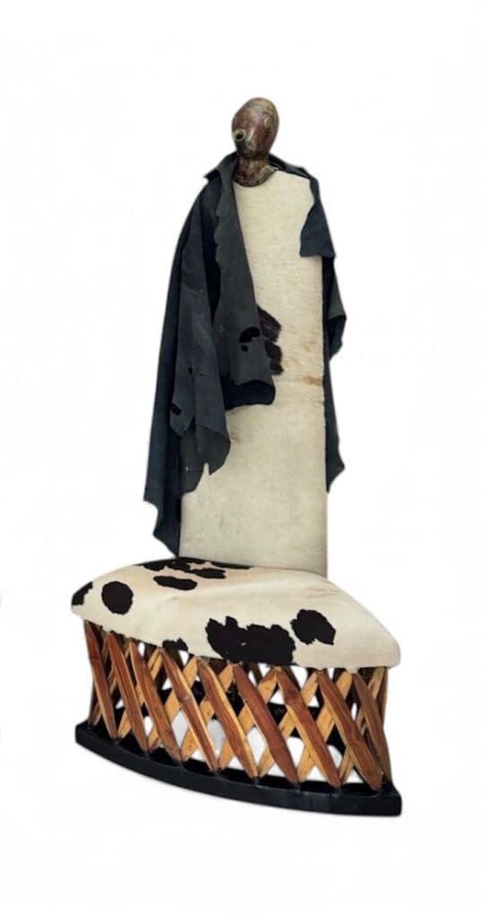 Silla de Alejandro Colunga - Traditional Mexican equipal chair with bronze head, 1990s